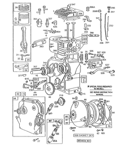 Cylinder,gearcase,piston Grp Diagram and Parts List for 130202-1820-XX  Briggs and Stratton Engine